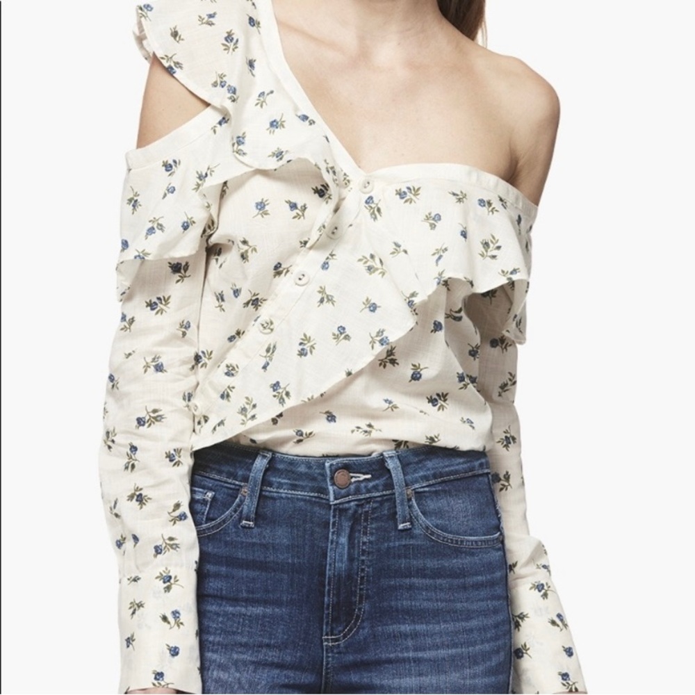 💫HP‼️💫 NWT PAIGE “Marlow” Cold Shoulder Top w/Ruffles in Prairie Floral, Sz M